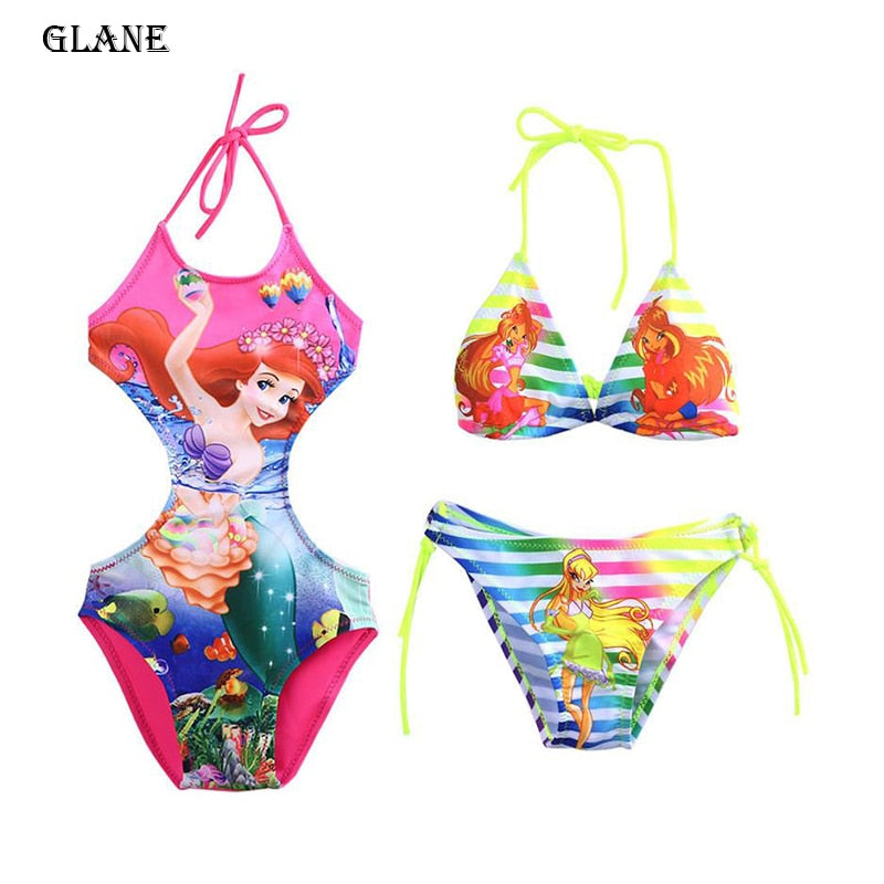 2-10T Mermaid Girl Kids Swimsuit Cartoon Bathing Suit Print Children Swimwear Bikini Tankini Baby Girl Summer Swimming Costume