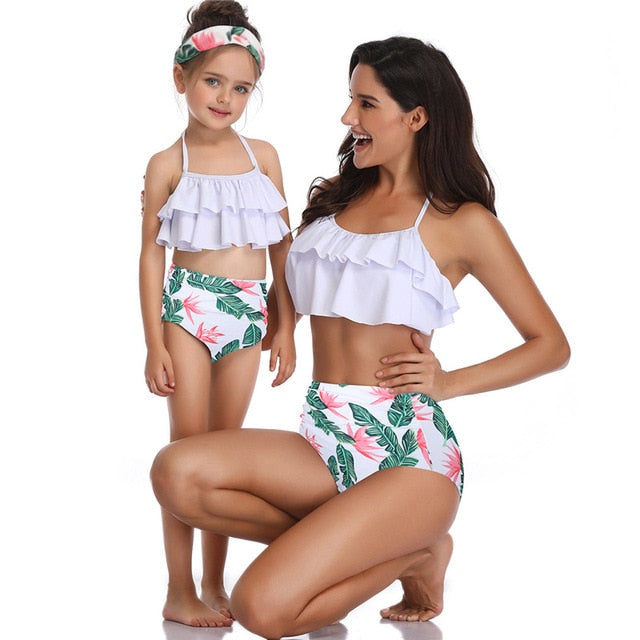 Women Sexy Bikinis Baby Girls Floral Family Swimsuit Kids Swimwear Mother Daughter Beach Biquini Children Bathing Swimming Suits