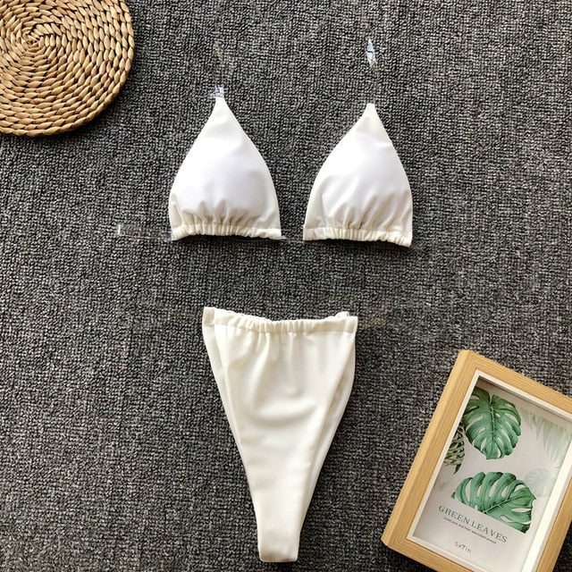 2019 New Sexy Swimsuit Bikini Swimsuit Woman Invisible Strap Swimsuit Woman Thong Bikini Set Orange White Swimwear Femme