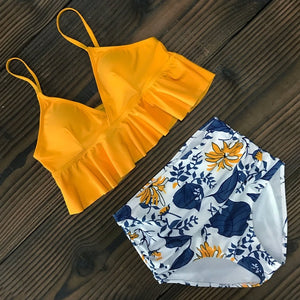 2019 New Sexy High Waist Bikini Swimwear Women Swimsuit Push Up Ruffle Bathing Suit Biquini Plus Size Swimwear Female Beach Wear