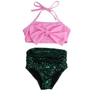 UK Girls Kids Mermaid Swimmable Bikini Swimwear Swimsuit Swimming Costume Set