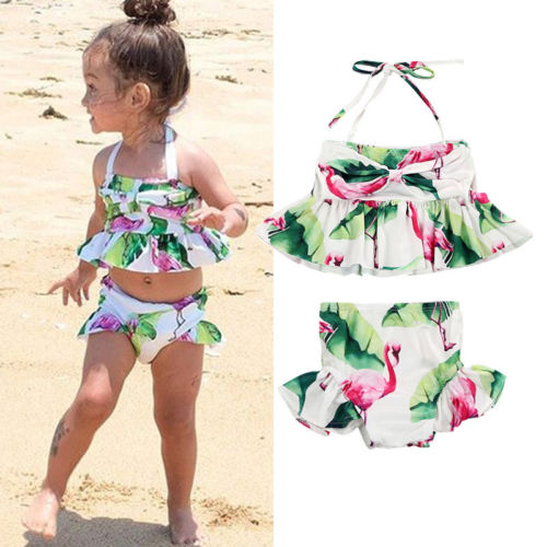 Baby Kid Lovely Girls Flamingo Two-piece Tankini Swimwear Little Girl Swimsuit Bikini Bathing Suit Beachwear